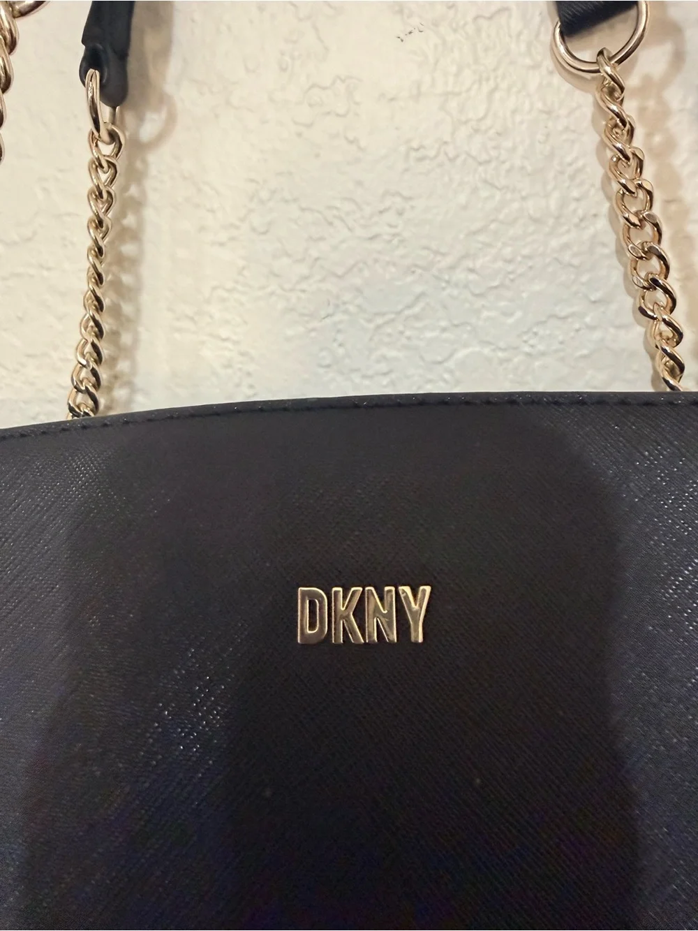 DKNY Black Tote with Gold Chain-Strap
